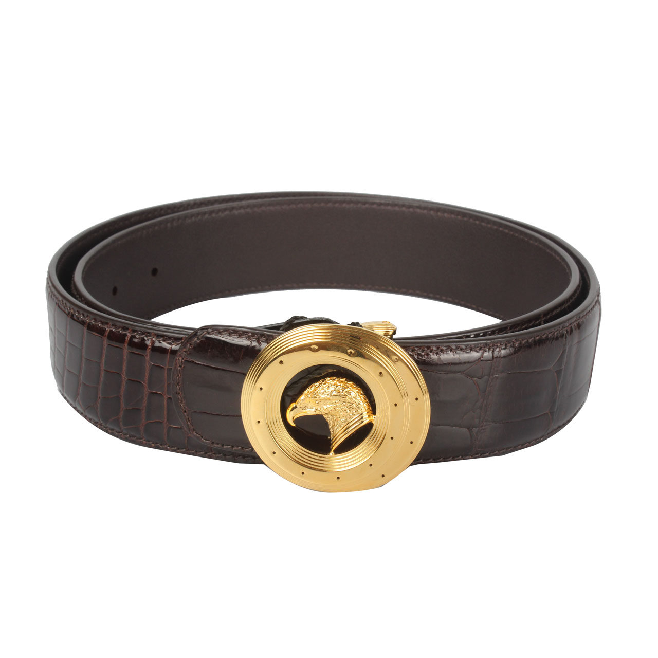 [9.9新]未使用斯蒂芬stefano ricci男士鳄鱼皮金色鹰头皮带