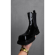 龙叨叨新款亮面漆皮方头切尔西靴黑色英伦风高级感高帮厚底烟筒靴