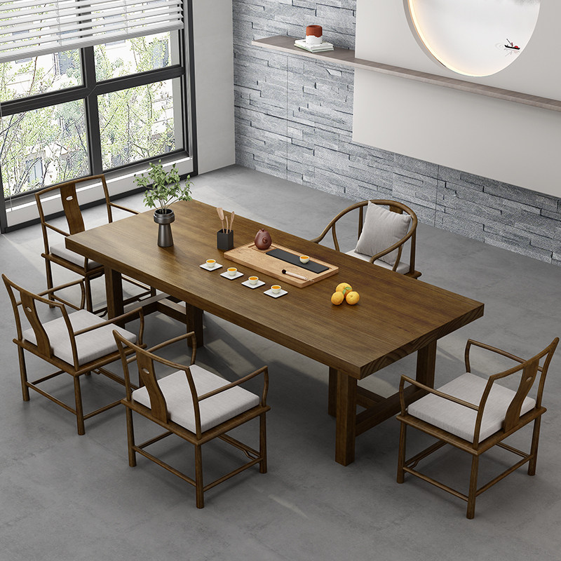 实木茶台简约现代茶几办公室茶桌椅组合新中式禅意喝茶桌茶道桌子