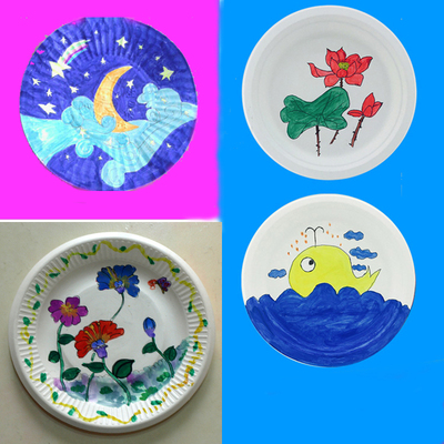 白色纸盘子儿童diy绘画涂鸦一次性纸碟蛋糕盘幼儿园手工创意材料