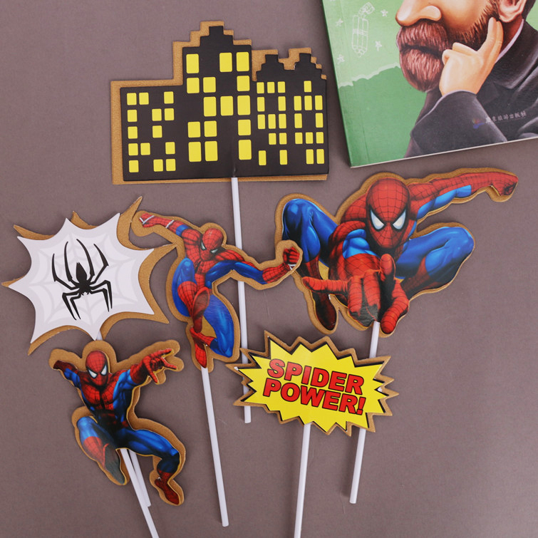 10包装烘焙生日蛋糕装饰蜘蛛侠超人复仇者儿童男孩情景派对装扮