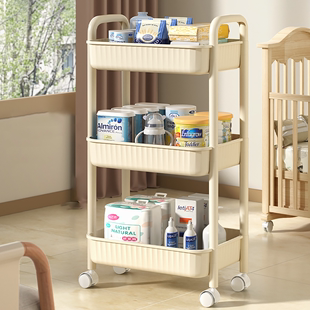 宝宝喂养台收纳柜婴儿用品置物架卧室床头奶瓶储物架可移动小推车