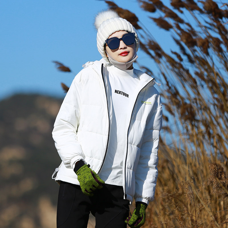 运动户外女秋冬登山徒步旅行时尚中长款连帽防风防寒保暖棉服上衣