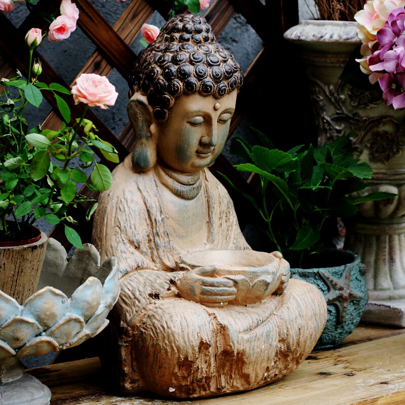 玄关佛像摆件东南亚禅意摆设泰国坐佛佛首佛头工艺品瑜伽会所软装