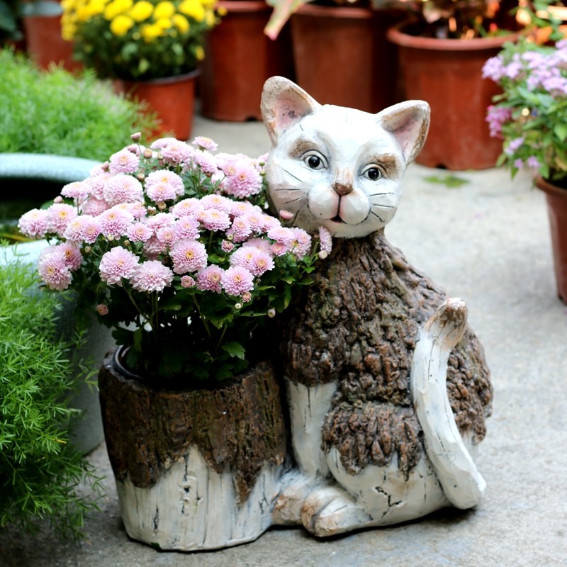 猫咪花盆可爱多肉绿植大号植物卡通小动物创意北欧户外花园装饰品
