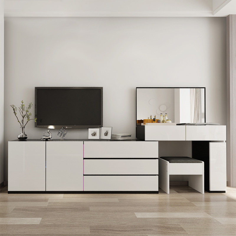 现代简约伸缩梳妆台收纳柜一体卧室电视柜梳妆台组合化妆台储物柜