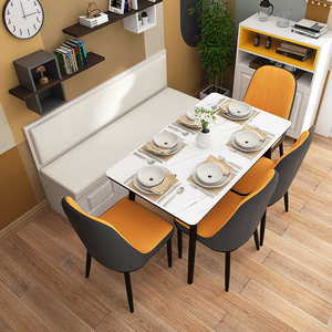 卡座餐桌餐椅组合实木l型沙发意式轻奢岩板家用餐厅长方形吃饭桌