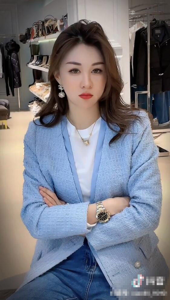 王颖精品服饰抖音同款蓝色小香风粗花呢外套春季新款ol气质西装潮