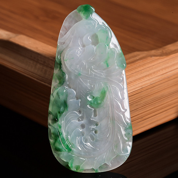 【源头好货-四会】天然缅甸翡翠a货冰润飘绿凤凰挂件 19.55克