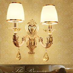 欧式客厅背景墙壁灯卧室床头过道现代奢华水晶双头锌合金新款壁灯