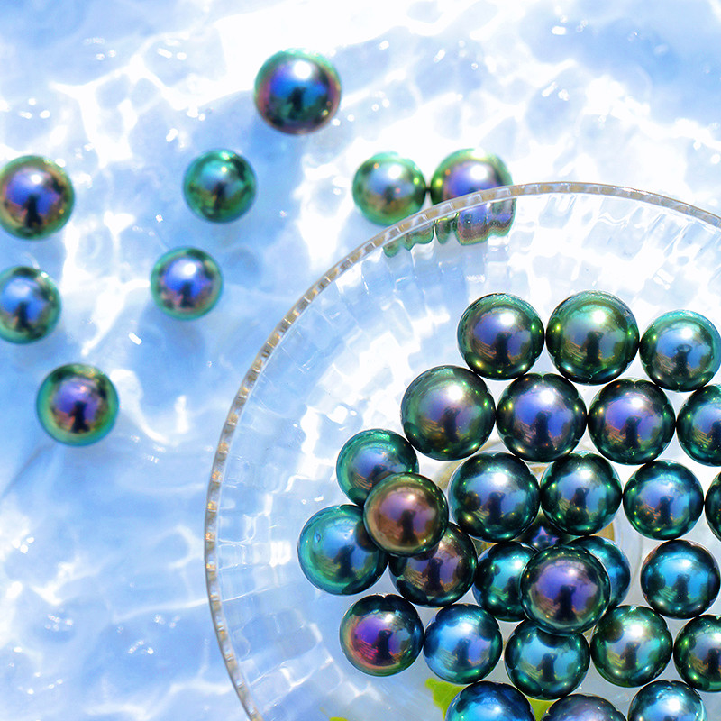 天然海水大溪地黑珍珠孔雀绿 单颗裸珠定制diy珍珠吊坠项链耳钉戒