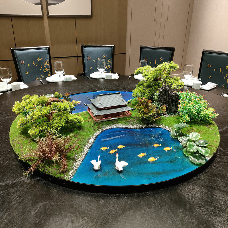 酒店大圆桌摆台摆件转盘餐桌花摆花装饰品高端中间转盘微景观桌摆