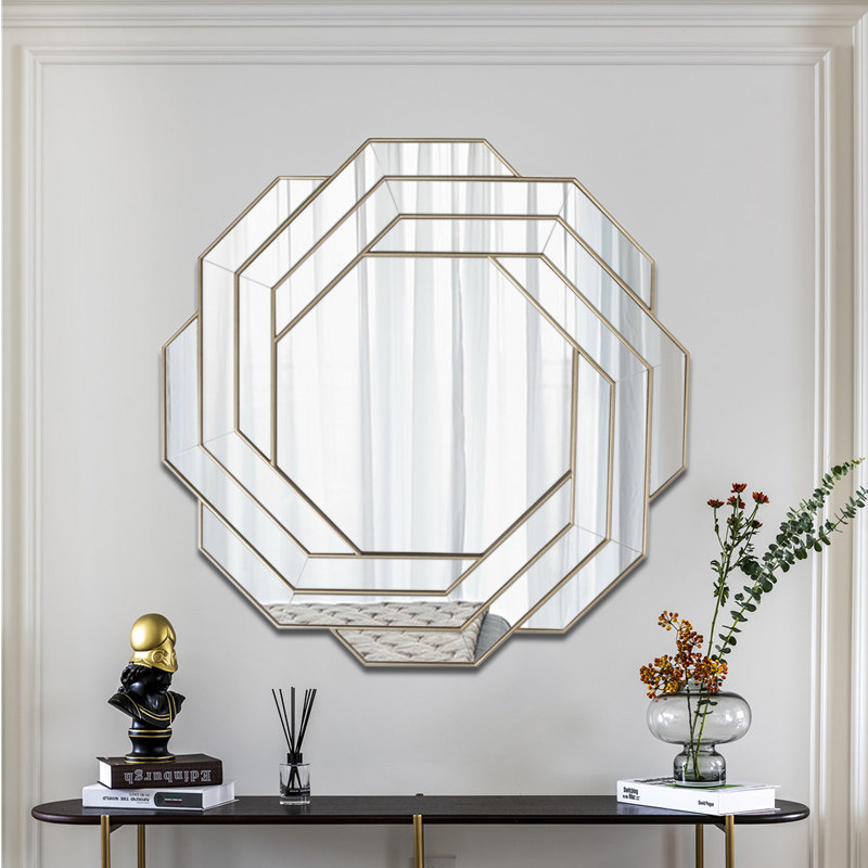 北欧创意多面镜客厅玄关壁炉过道装饰挂镜定制纯银镜酒店墙面镜子