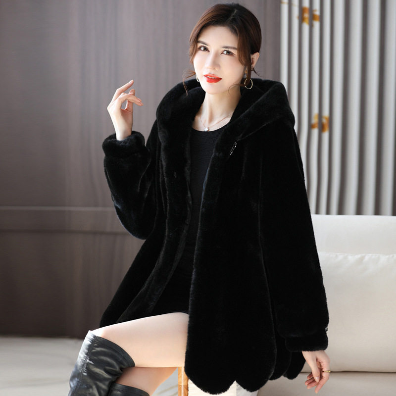 貂皮大衣女整貂水貂皮草中长款带帽外套新款