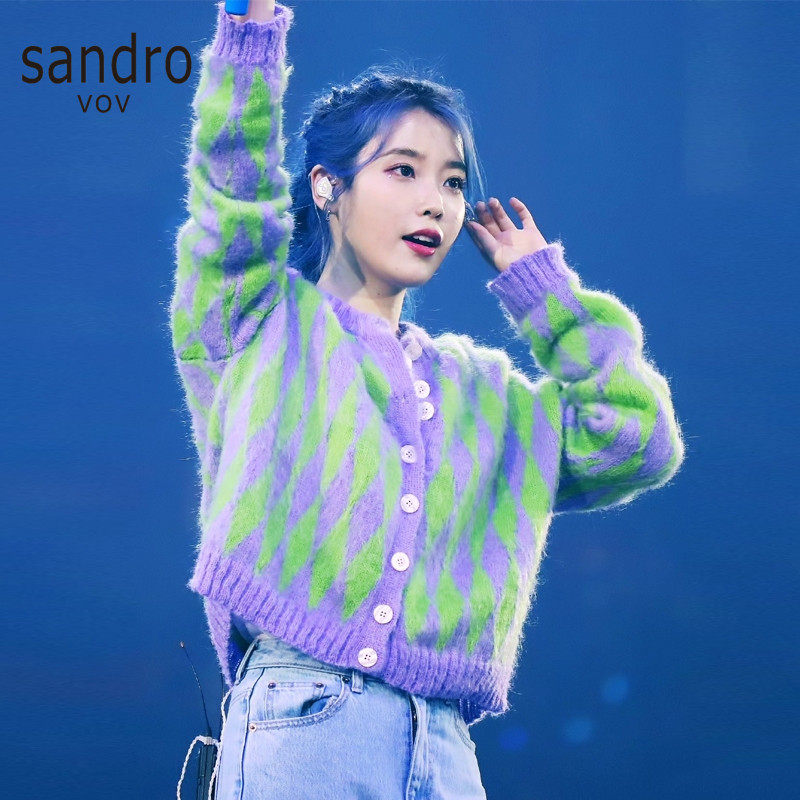vovsandro李智恩iu同款毛衣宽松秋冬显瘦针织衫小外套开衫上衣女