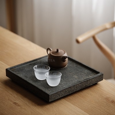 闻说日式复古简约茶y盘火烤做旧天然乌金石家用正方形干泡茶台