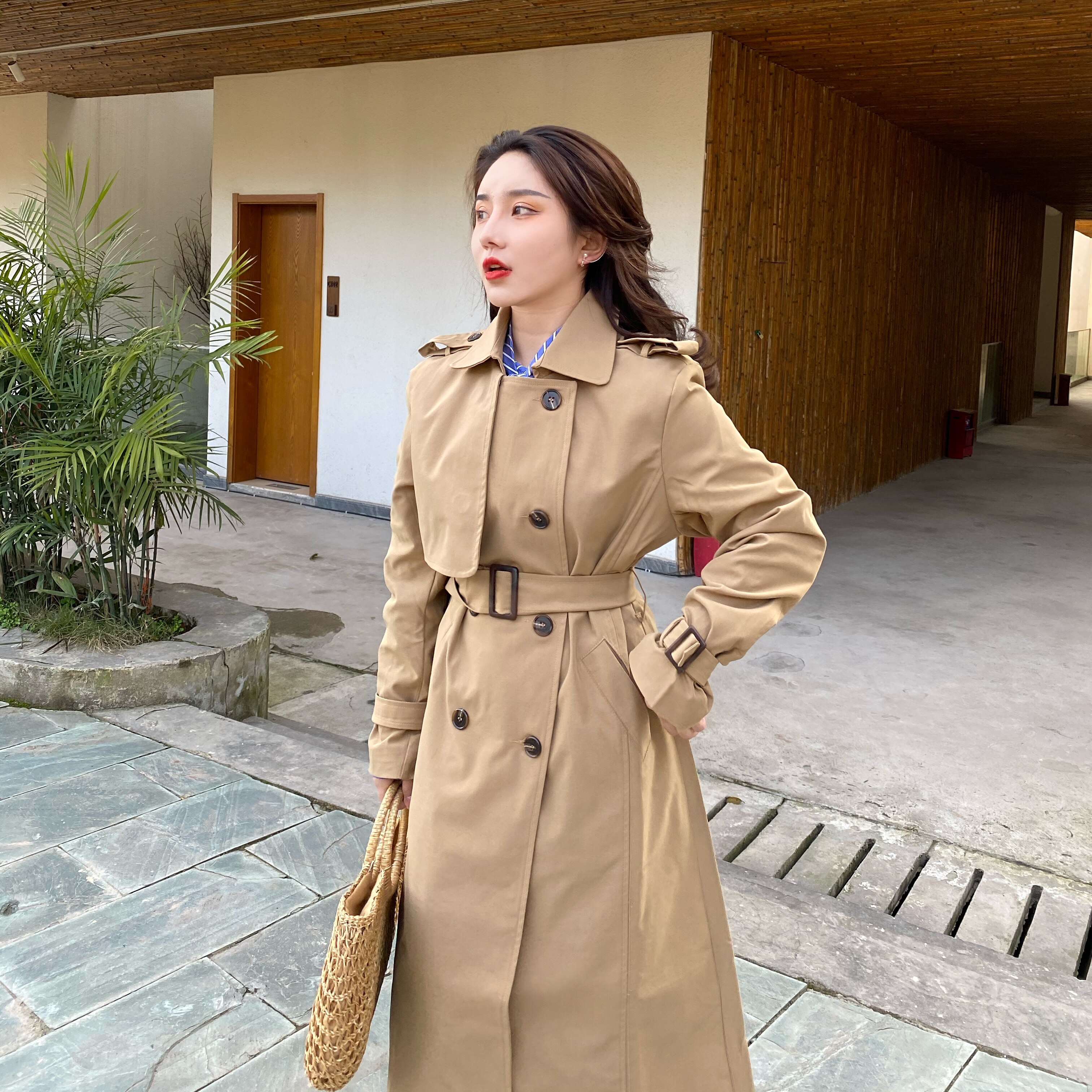 特价立领羊毛呢大衣_twins小个子小码女装卡其风衣女中长款大衣小个子