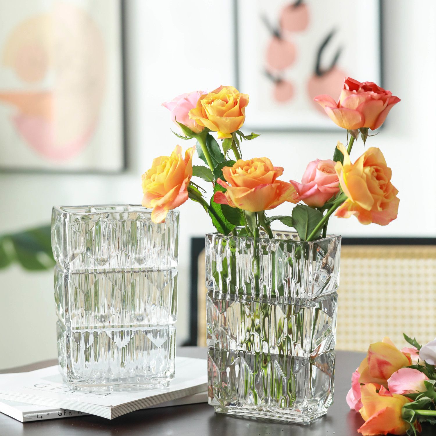 简约透明卢梭玻璃花瓶桌面水养玫瑰鲜花瓶北欧ins风客厅插花摆件