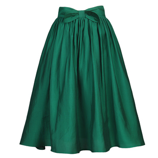 JUNGLE ME裙子女夏中长款薄款复古高腰伞裙a字百褶裙绿色半身裙