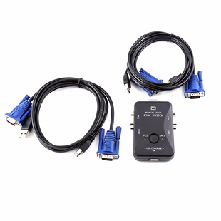 2 Port USB VGA KVM Switch Box And Cables for Sharing Monitor