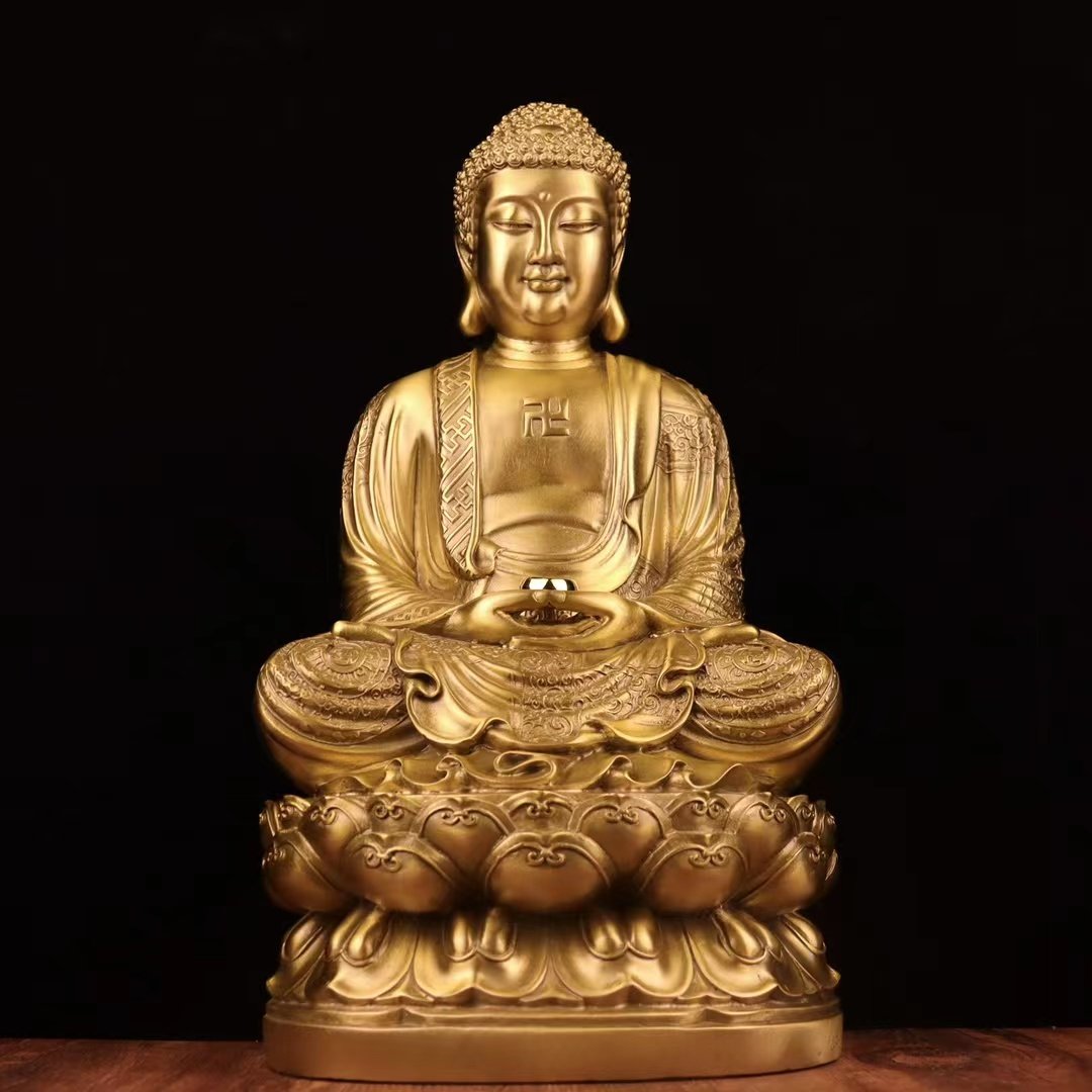 纯铜坐莲花释迦如来佛祖家居供奉大日如来佛祖三宝佛铜释迦摩尼佛