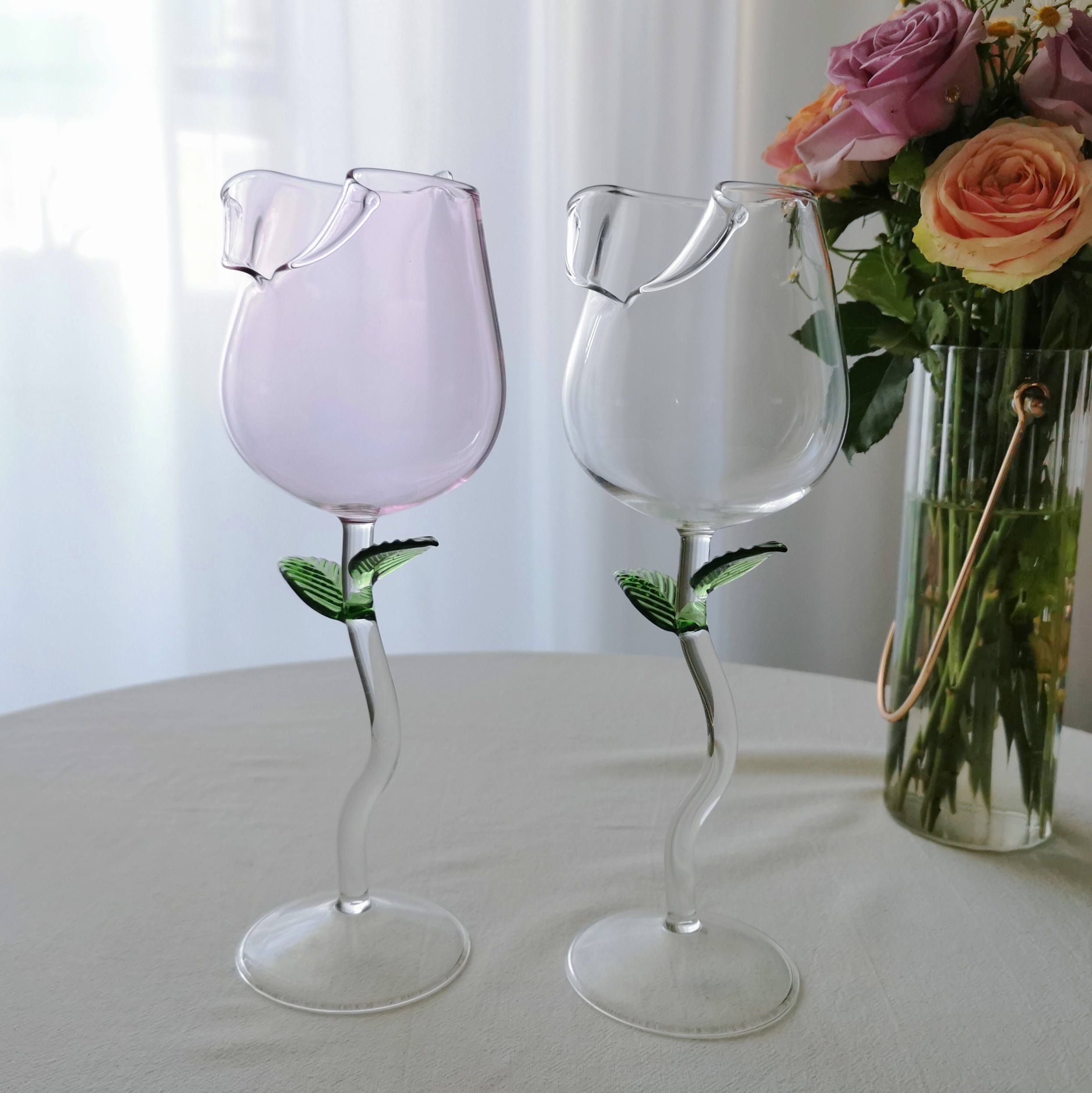 创意玫瑰花红酒杯高颜值婚礼生日礼物花朵葡萄酒玻璃杯高脚杯礼盒