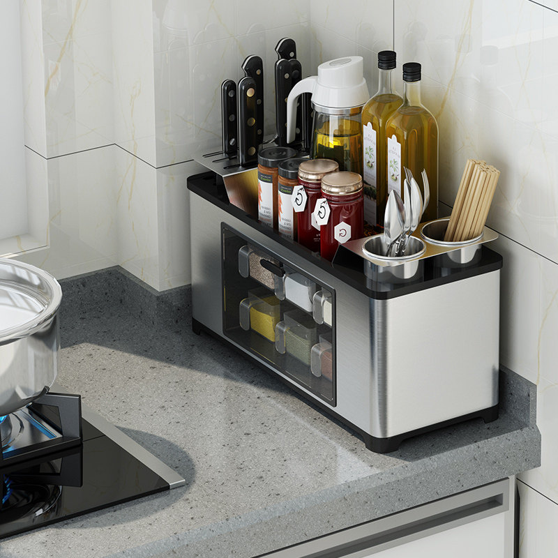 不锈钢厨房置物架台面厨具用品刀架台面筷笼调味料储物收纳架子