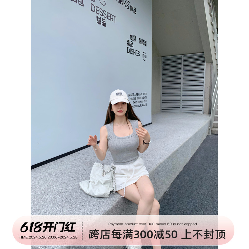 Rouqiu小个子  高弹百搭挖肩螺纹小背心女夏内搭外穿百搭吊带上衣