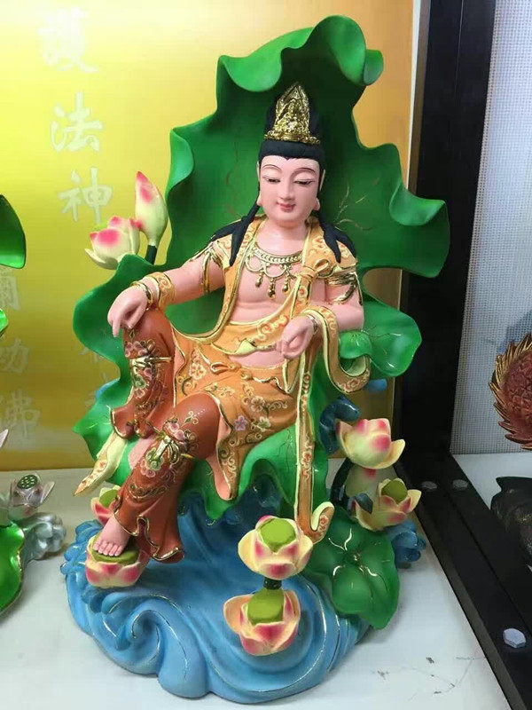 大九莲荷叶自在如意观音菩萨佛像家居佛教供奉菩萨树脂摆件工艺品