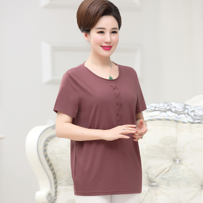中老年宽松短袖女士t恤上衣大码2021夏装韩版纯棉胖妈妈半袖小衫
