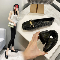 真皮单鞋女鞋子2022春季新款百搭浅口休闲黑色工作软底平底豆豆鞋