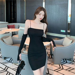 Real shooting European and American sexy suspender dress fashion slim， Hip Wrap short skirt， bottomed skirt