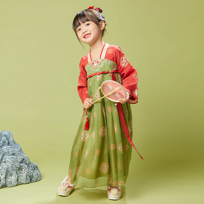 萌乎原创女童汉服秋款襦裙中国风唐装女宝宝古装唐宫夜宴超仙古风