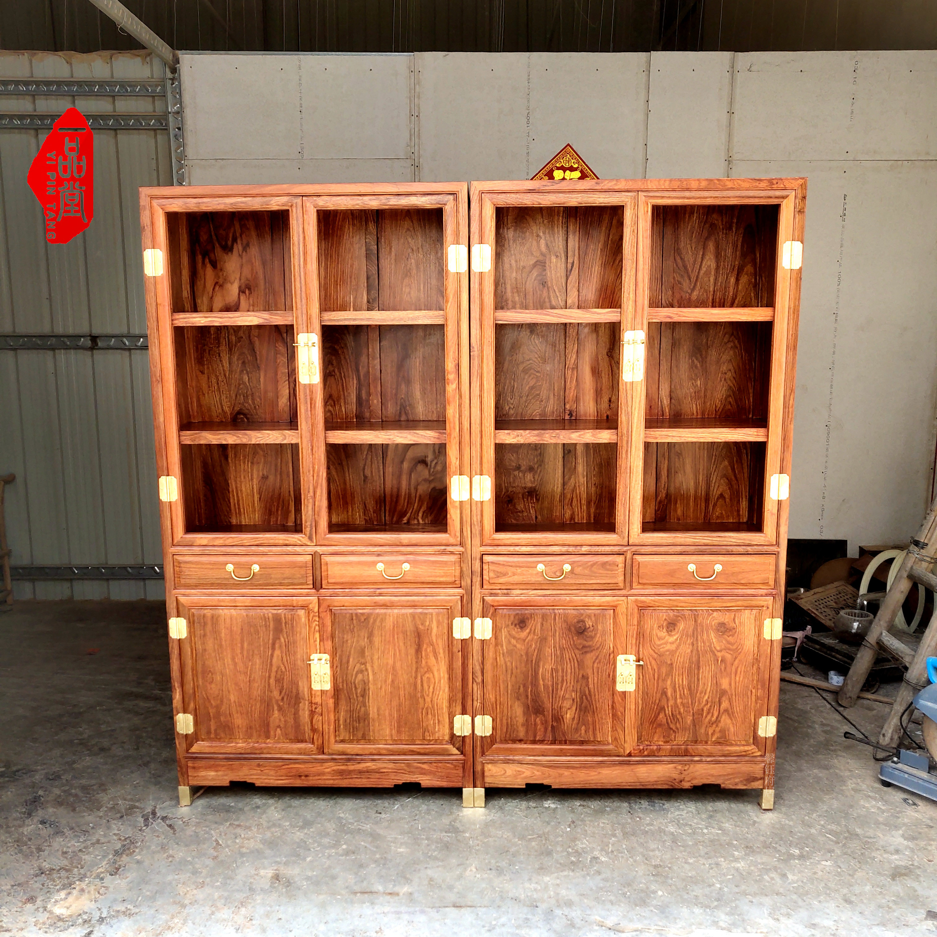 刺猬紫檀素面书柜红木组合书柜陈列书架储物置物柜花梨木办公书柜