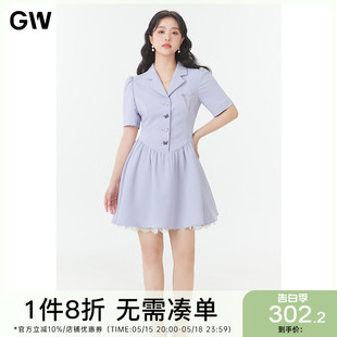 GW大码女装气质时尚西装连衣裙2024夏季新款微胖mm显瘦公主裙子女