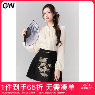 GW大码女装新中式轻国风衬衫2024夏季新款微胖mm气质高级感上衣