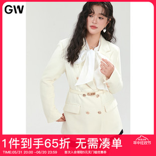 GW大码女装气质系带收腰西装外套2024春季新款微胖mm显瘦上衣女