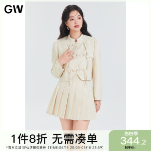 GW大码女装新中式国风气质外套百褶裙显瘦套装2024春季新款微胖mm