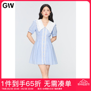 GW大码女装法式小众木耳花边领甜美气质连衣裙2024夏季新款微胖mm