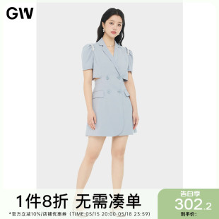 GW大码女装镂空西装领连衣裙2024夏季新款胖mm遮肉显瘦连衣裙女