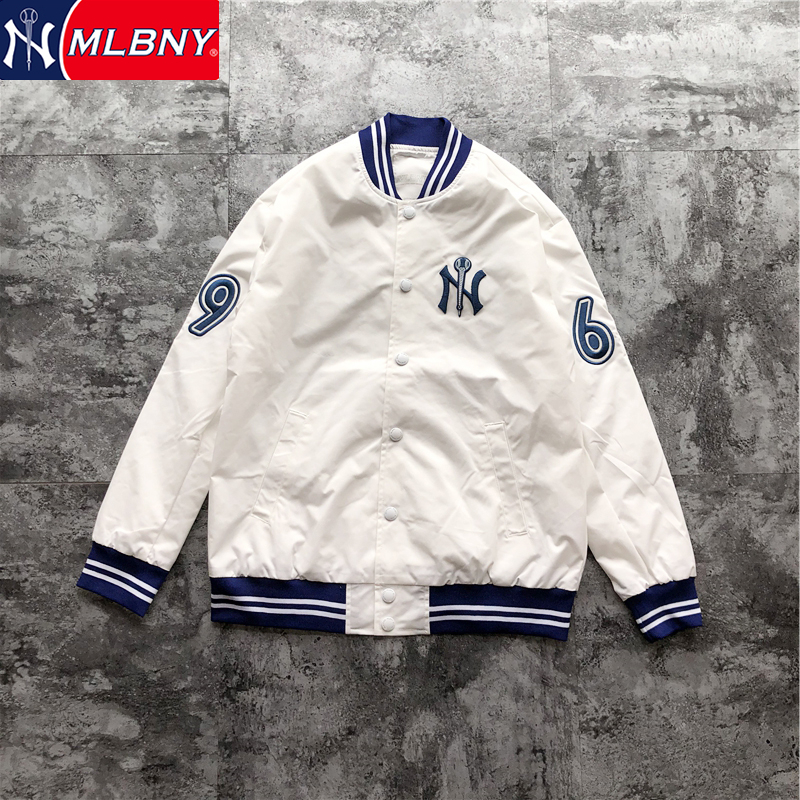 正品mlbny棒球服男款同款春秋薄款夹克外套宽松大码刺绣飞行夹克