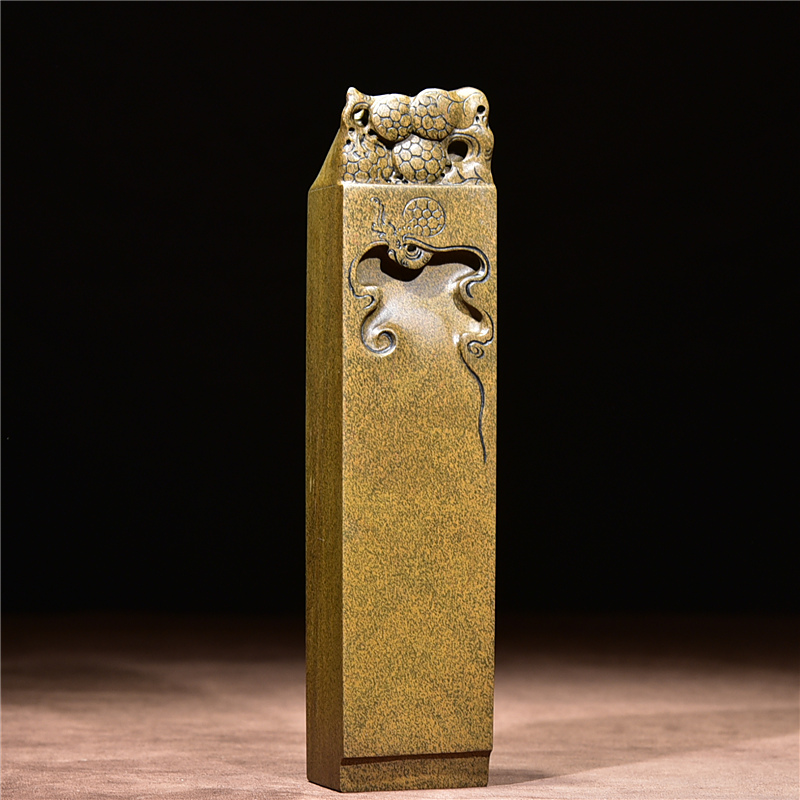 国家非遗手工镇尺砚台歙砚原石制作 黄鱼子原石花鸟砚台