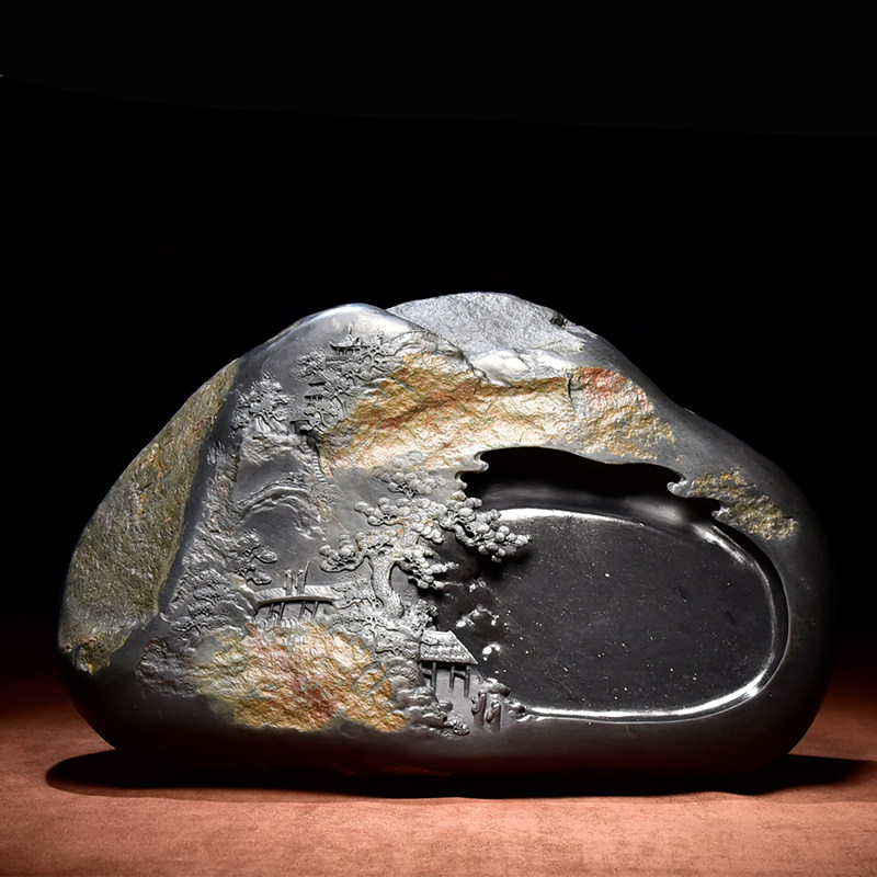 手工雕刻精选天然原石金皮金晕籽料老坑砚台收藏送礼文房艺术摆件砚台