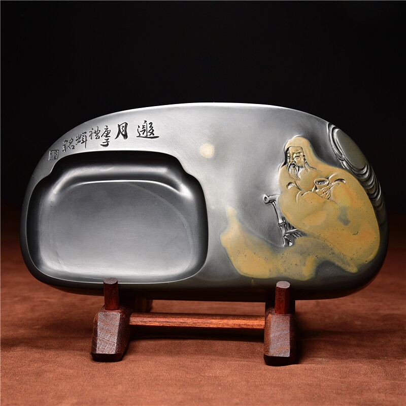 联星精品歙砚大师程礼辉非遗传承人纯手工雕刻人物作品收藏送礼佳品