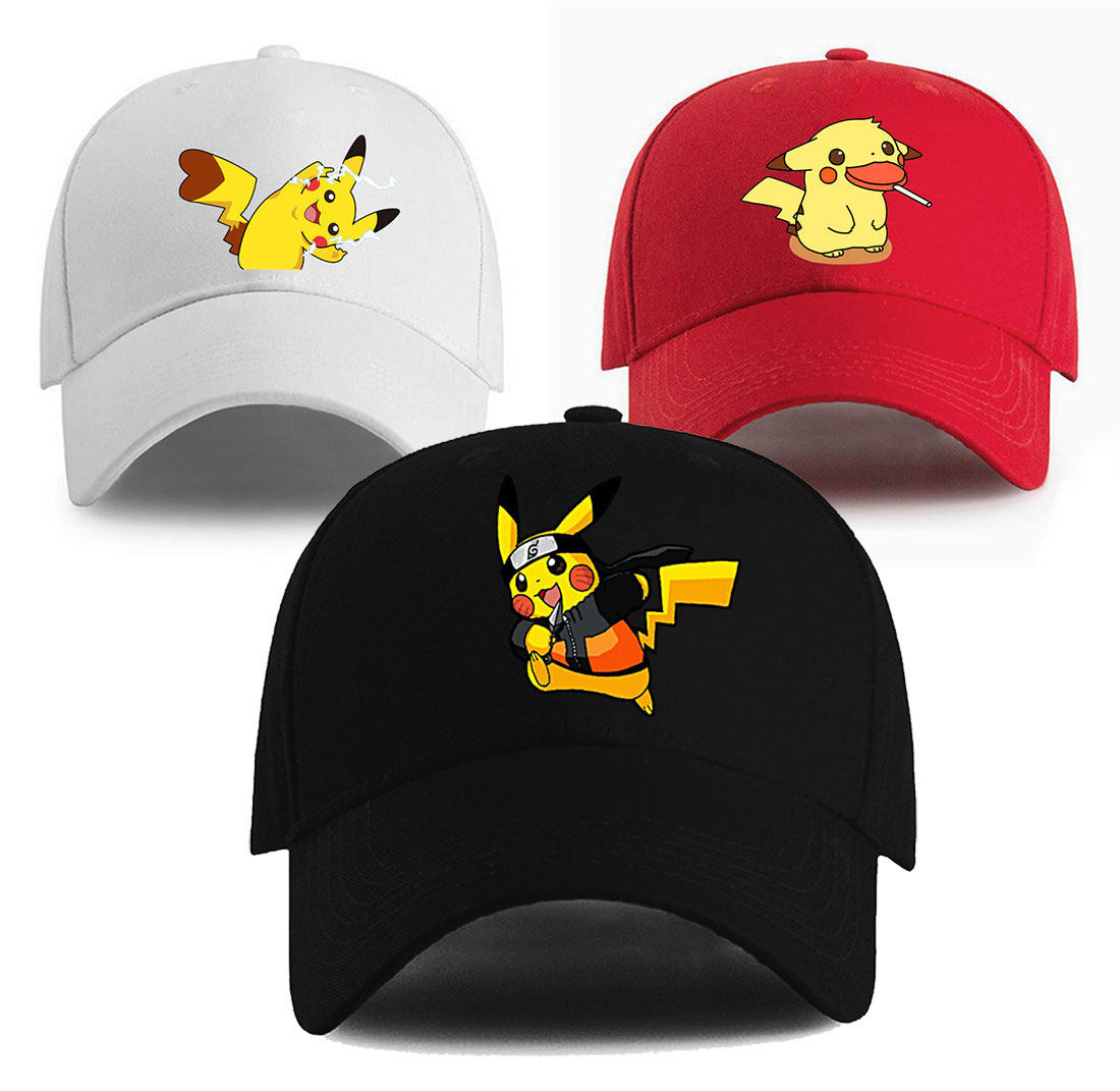 皮卡丘卡通时尚百搭夏天户外男女棉质成人儿童太阳帽棒球鸭舌帽潮