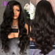 Europe women black long curly hair front lace fluffy wigs