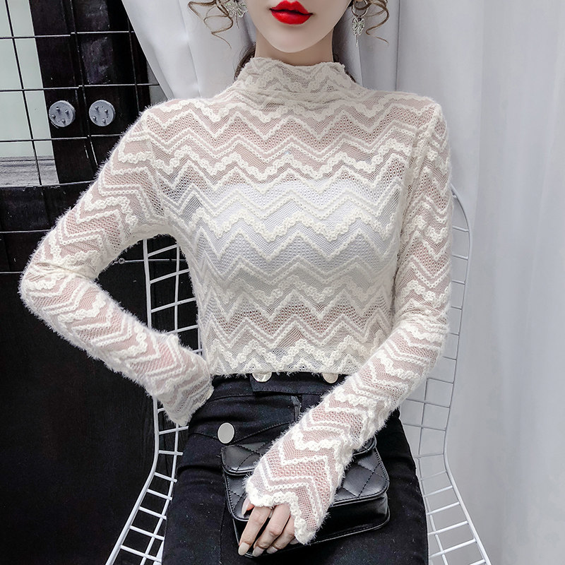 2020高领镂空蕾丝衫女洋气百搭性感显瘦套头气质内搭