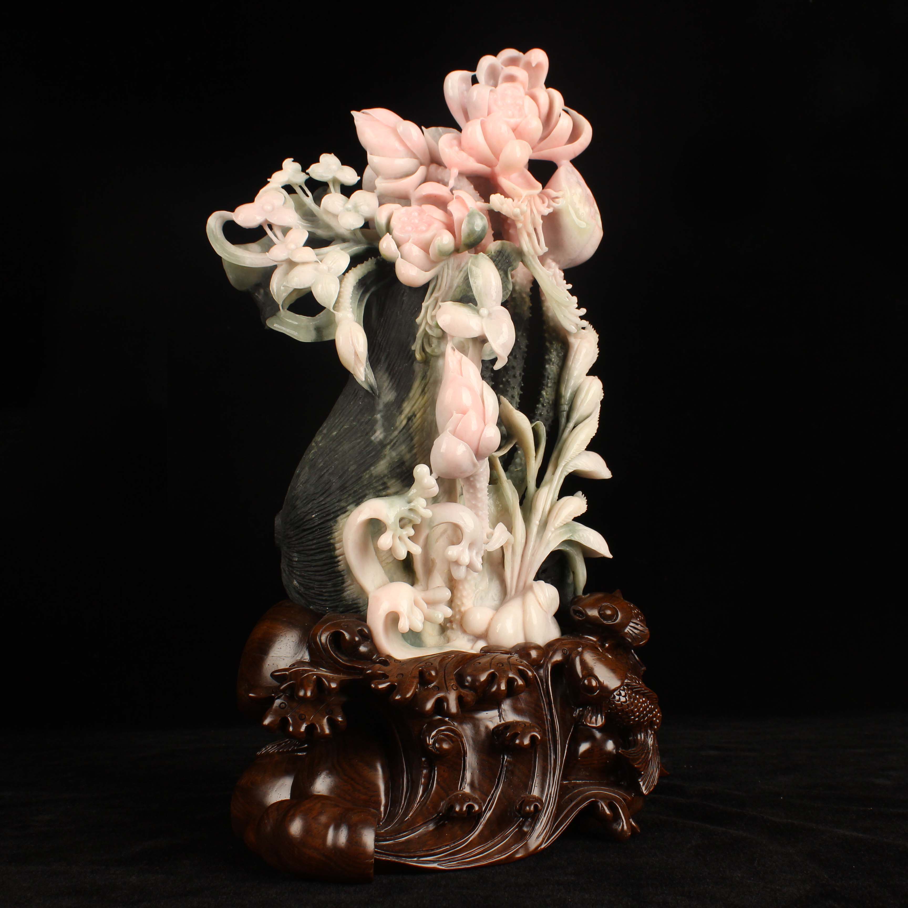 镇平玉雕馆 映日荷花别样红摆件 2360g