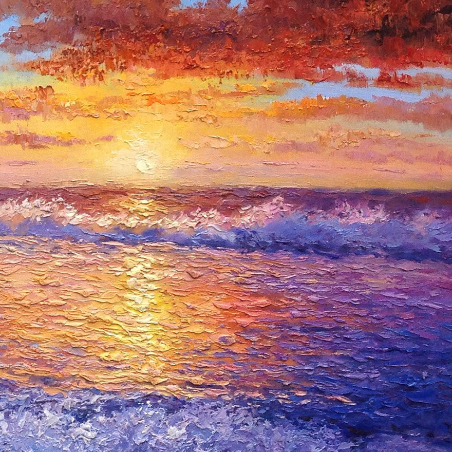 李玲姬《日出祥光耀福海》大幅布面原创油画