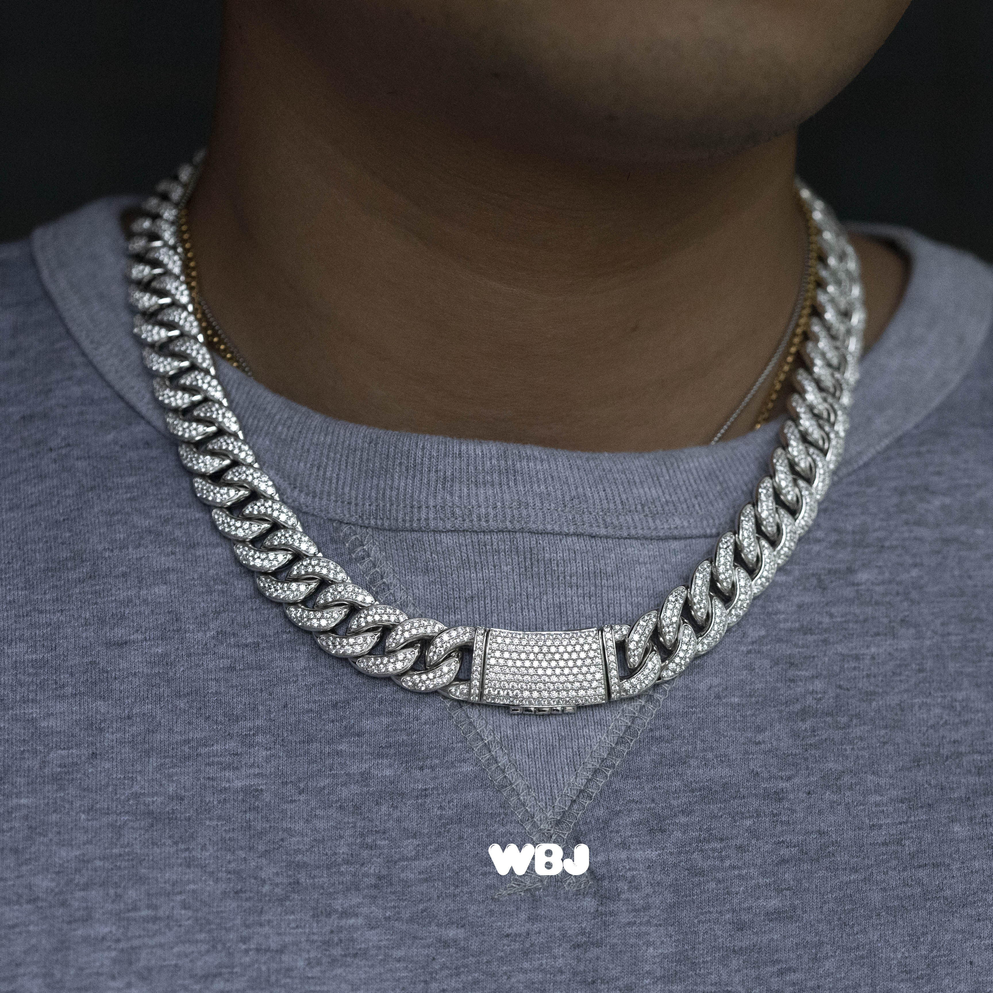 wbj定制珠宝14mm古巴链纯银古巴链满钻古巴链